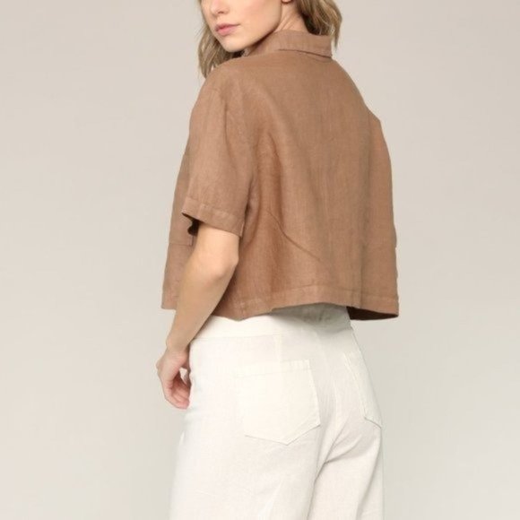 NWT Filosofia Linen Cropped Button Down Shirt - Picture 3 of 3